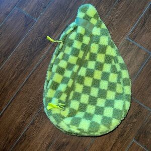 Green Checkered Fleece Sling Bag
